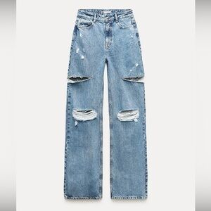 Zara Z1975 MID WAIST RIPPED CUT OUT STRAIGHT LEG JEANS 29 US 8